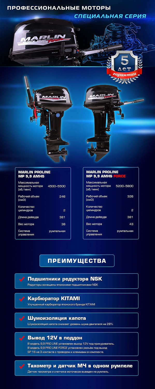 Лодочный мотор MARLIN PROLINE MP 9.9 (20) AMHS FORCE в Щёлкове